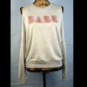 "BABE" Cold Shoulder Graphic long sleeve Tee
